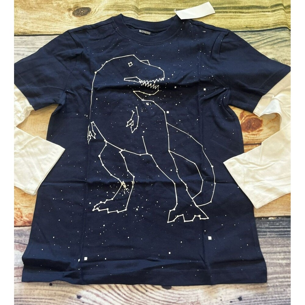 Gymboree 7-8 Boys Double Sleeve Top Tee Shirt Dinosaur Stars Blue Outlet NWT